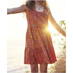 Toad&Co Sunkissed Sunsana Sleeveless Tiered Mini Dress Taffy Micro Floral Print